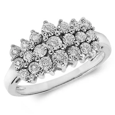 Pre-owned Eternity 0.11ct Diamant 3 Reihen Illusion Set Ring Grössen J-q