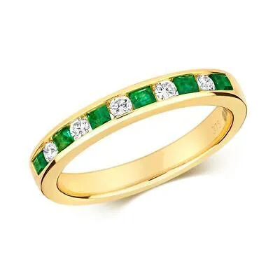 Pre-owned Emerald 0.16ct Diamant Ewigkeit  Ring Grössen J-q Gelbgold