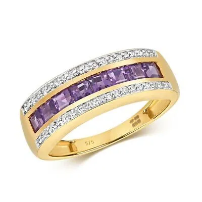 Pre-owned Eternity Diamant & Amethyst  Ring Grössen J-q Gelbes Gold