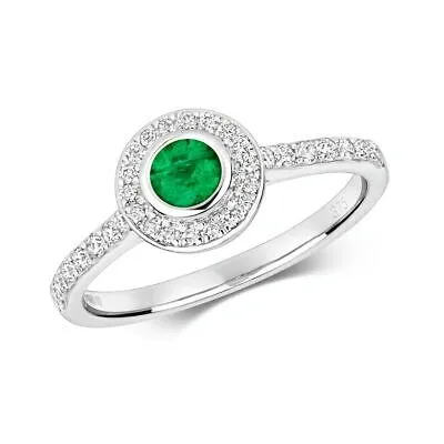 Pre-owned Emerald 0.27ct Diamant Schliff Rund  Ring Grössen J-q