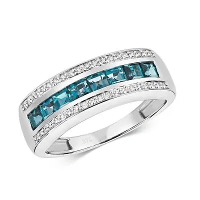 Pre-owned Eternity Diamant & London Blauer Topas  Ring Grössen J-q Weissgold Punziert