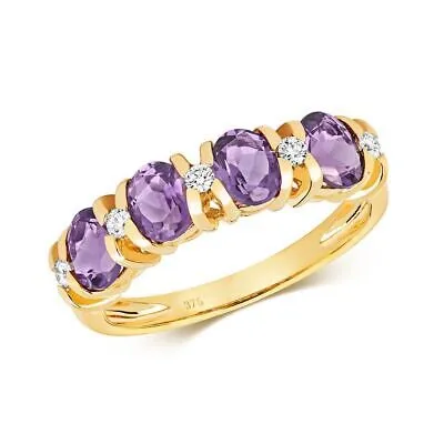 Pre-owned Eternity Diamant & Amethyst  Ring Grössen J-q Gelbgold