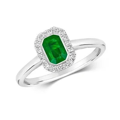 Pre-owned Emerald 0.11ct Diamant Klaster Oktagon  Ring Grössen J-q