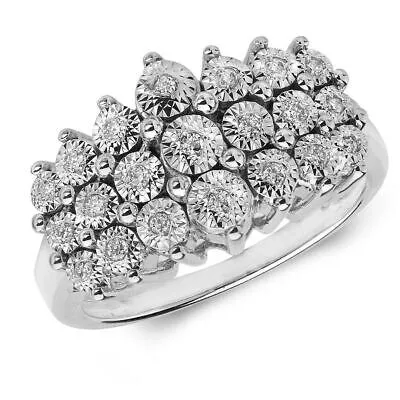 Pre-owned Eternity 0.15ct Diamant 3 Reihen Illusion Set Ring Grössen J-q