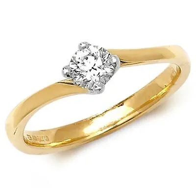 Pre-owned So 0.35ct Diamant Twist Litaire Ring Grössen J-q Gelbgold