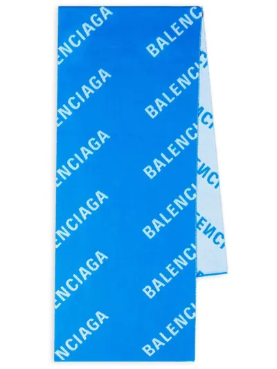 Balenciaga Macro Logo Wool Scarf In Electric Blue