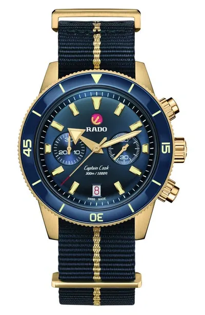 Rado Mens Sunray Blue R32146208 Captain Cook Bronze And Canvas Automatic Watch In No Color