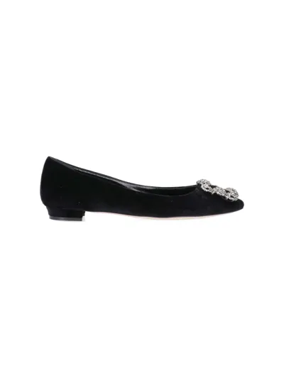 Manolo Blahnik Hangisiflat Embellished Velvet Point-toe Flats In Black  