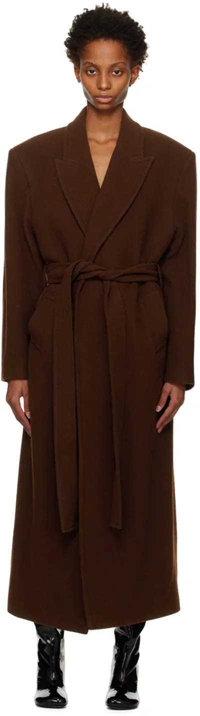 Olenich Brown Belted Trench Coat In Cherry Brown