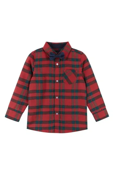 Andy & Evan Kids' Boy's Holiday Flannel Button Down W/ Bowtie In Red Plaid