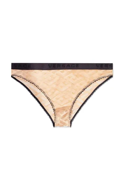 Versace La Greca Pattern Sheer Briefs In Beige