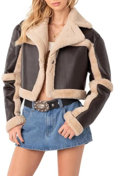 Edikted Ricky Faux Shearling Jacket In Brown