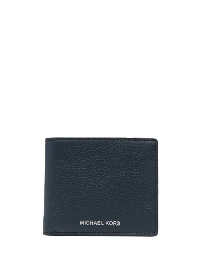 Michael Kors Grained-leather Bi-fold Wallet In Blue