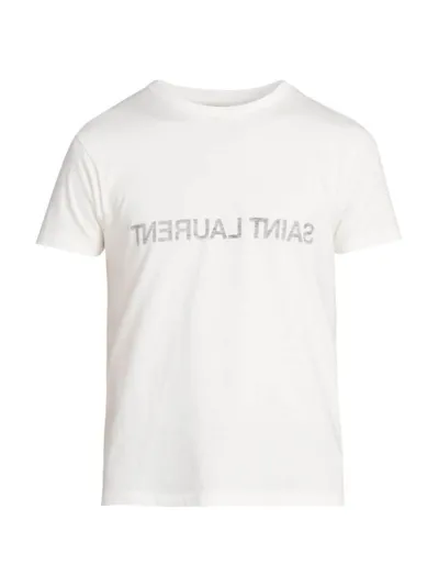 Saint Laurent White Cotton T-shirt With Revers Logo Print