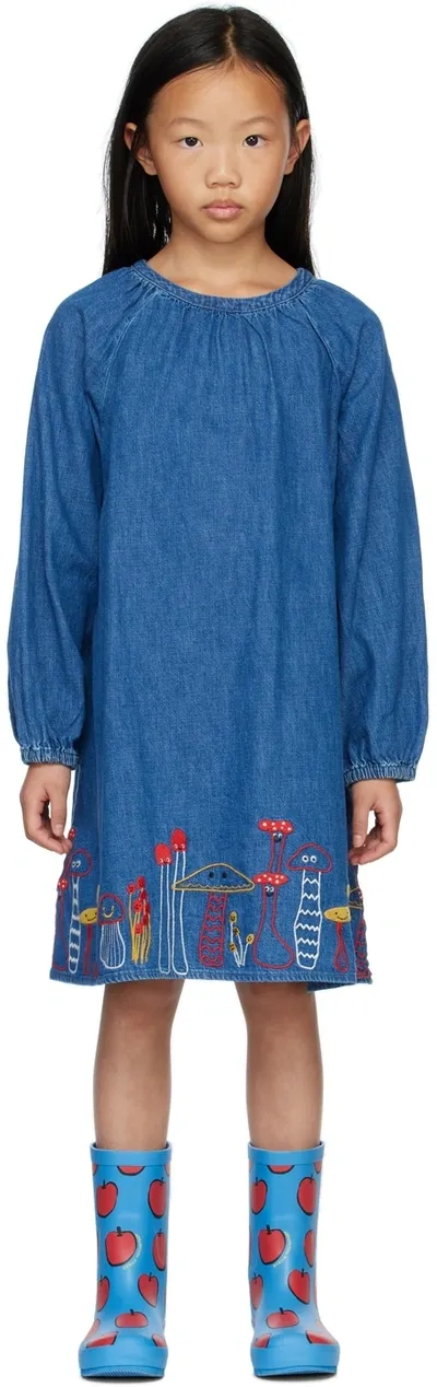 Stella Mccartney Kids Blue Embroidered Denim Dress In 620 Blue