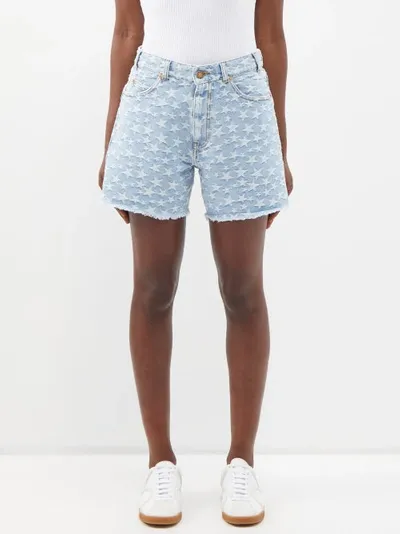 Erl Star Jacquard Denim Shorts In Blue