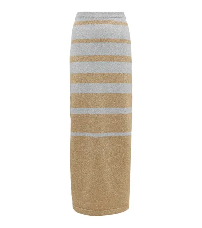 Rabanne Metallic-weave Knitted Maxi Skirt In Gold Silver