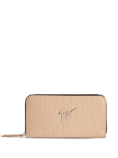 Giuseppe Zanotti Zip-around Crocodile-effect Wallet In Neutrals