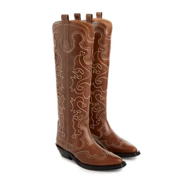 Ganni Bottes Western En Cuir