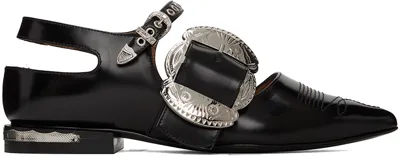 Toga Black Buckle Ballerina Flats