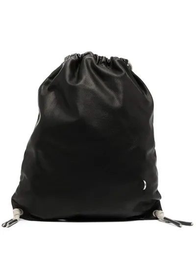 Rick Owens Drawstring Leather Backpack In Black