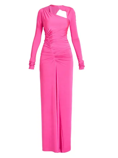 Victoria Beckham Asymmetric Cutout Ruched Stretch-jersey Maxi Dress In Fuchsia