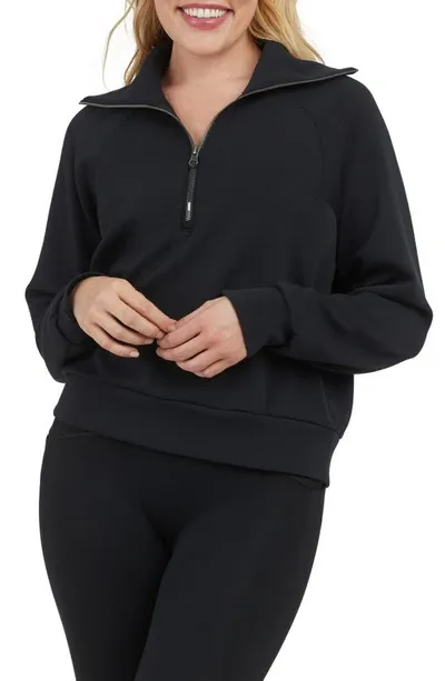 Spanx Airessentials Half-zip Sweater In Very Black