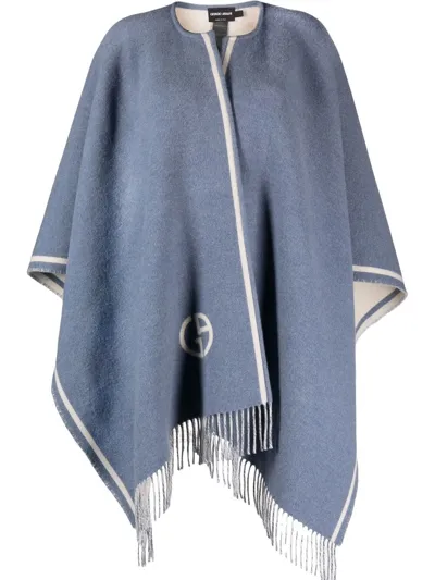 Giorgio Armani Light Blue Wool And Cachemere Cape Stole In Azzurro Fumo