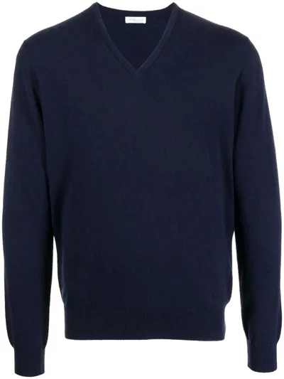 Leathersmith Of London Cashmere Vee Neck Sweater - Navy In Blue