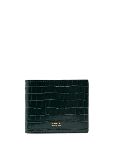 Tom Ford T-line Crocodile-embossed Wallet In Green