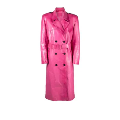 Prada Leather Double-breasted Trench Coat In F0029 Fuxia