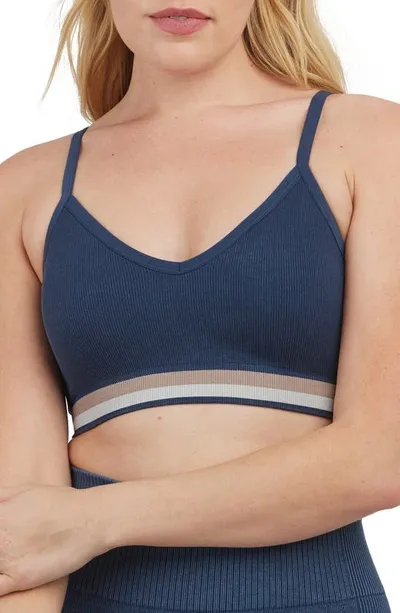 Spanx Acid Wash Seamless Sports Bra In Blue