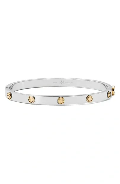 Tory Burch Miller Stud 5mm Hinge Bracelet In Silver Gold