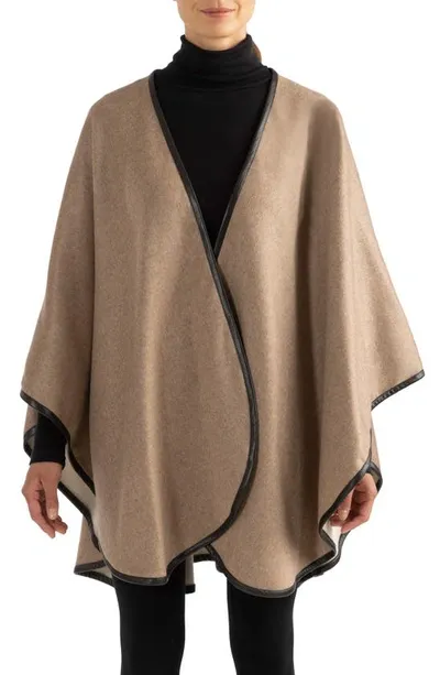 Sofia Cashmere Leather Trim Reversible Cashmere Cape In Oatmeal Beige