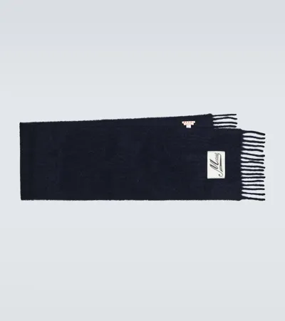 Marni Logo Patch Fringe Detail Scarf In Blue