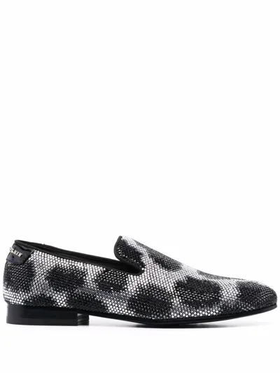 Philipp Plein Embellished Camouflage Moccasin Loafers In Silver