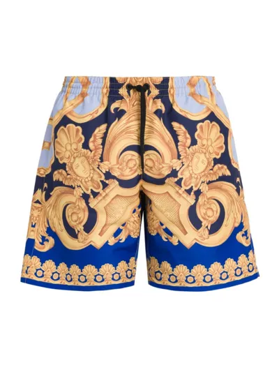 Versace Baroque Pattern-print Swim Shorts In Navy Cobalt Gold