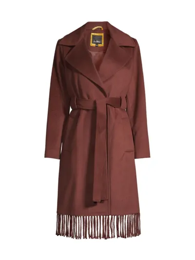 Sam Edelman Fringe Wool-blend Wrap Coat In Chestnut