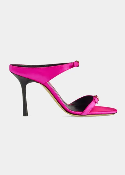 Victoria Beckham Jordy Double-buckle Satin Sandals In Fuchsia