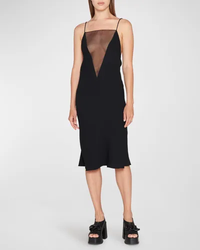 Stella Mccartney Plunging Illusion Crepe Midi Slip Dress In Black