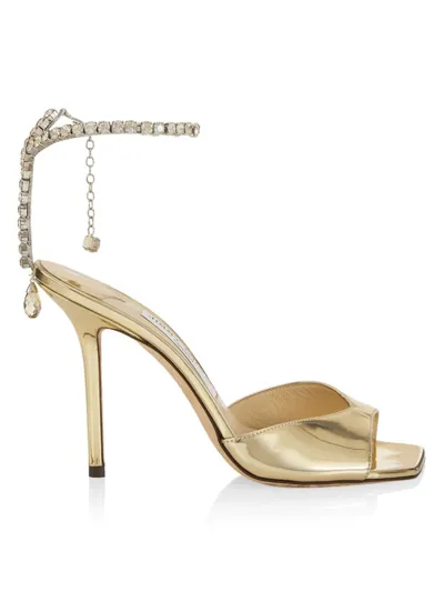 Jimmy Choo Saeda Crystal-embellished Metallic-leather Heeled Sandals In Gold Crystal