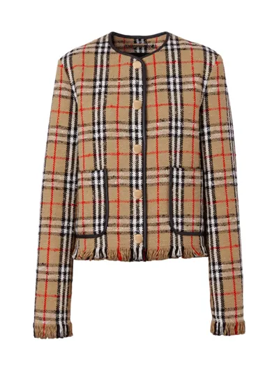 Burberry Single-breasted Jacket With Vintage Check Pattern In Archive Beige