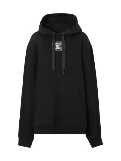 Burberry Logo Patch Hooded Sweatshirt In Black