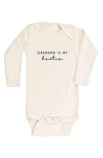 Tenth & Pine Kids' Grandma Is My Bestie Long Sleeve Organic Cotton Bodysuit In Natural