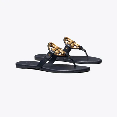 Tory Burch Soft Metal Miller Leather Sandal In Black