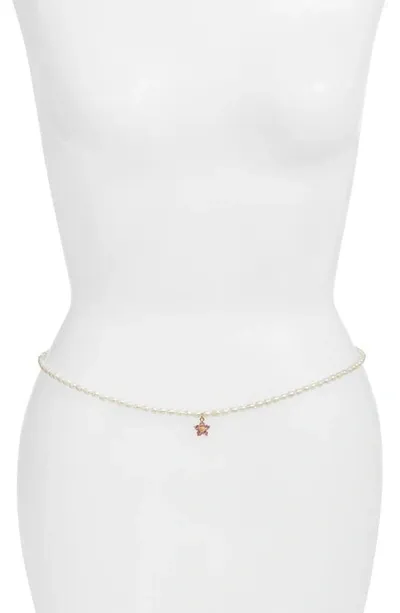 Vidakush Freshwater Peal Hibiscus Belly Chain In Pearl