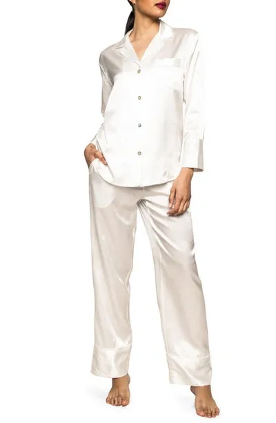 Petite Plume Silk Pajamas In White