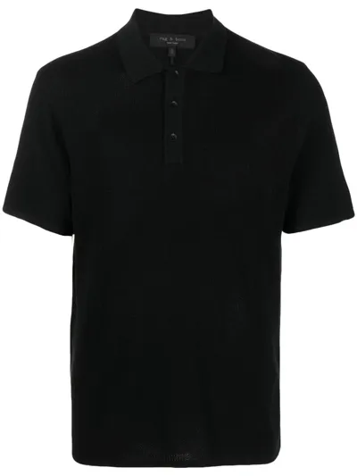 Rag & Bone Short-sleeve Knitted Polo Shirt In Black