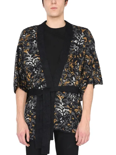 Saint Laurent Jacquard Knit Kimono In Multicolor