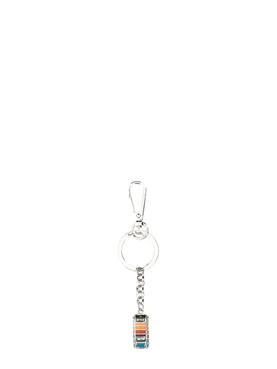 Paul Smith Silver Artist Stripe Mini Keychain In Multicolour